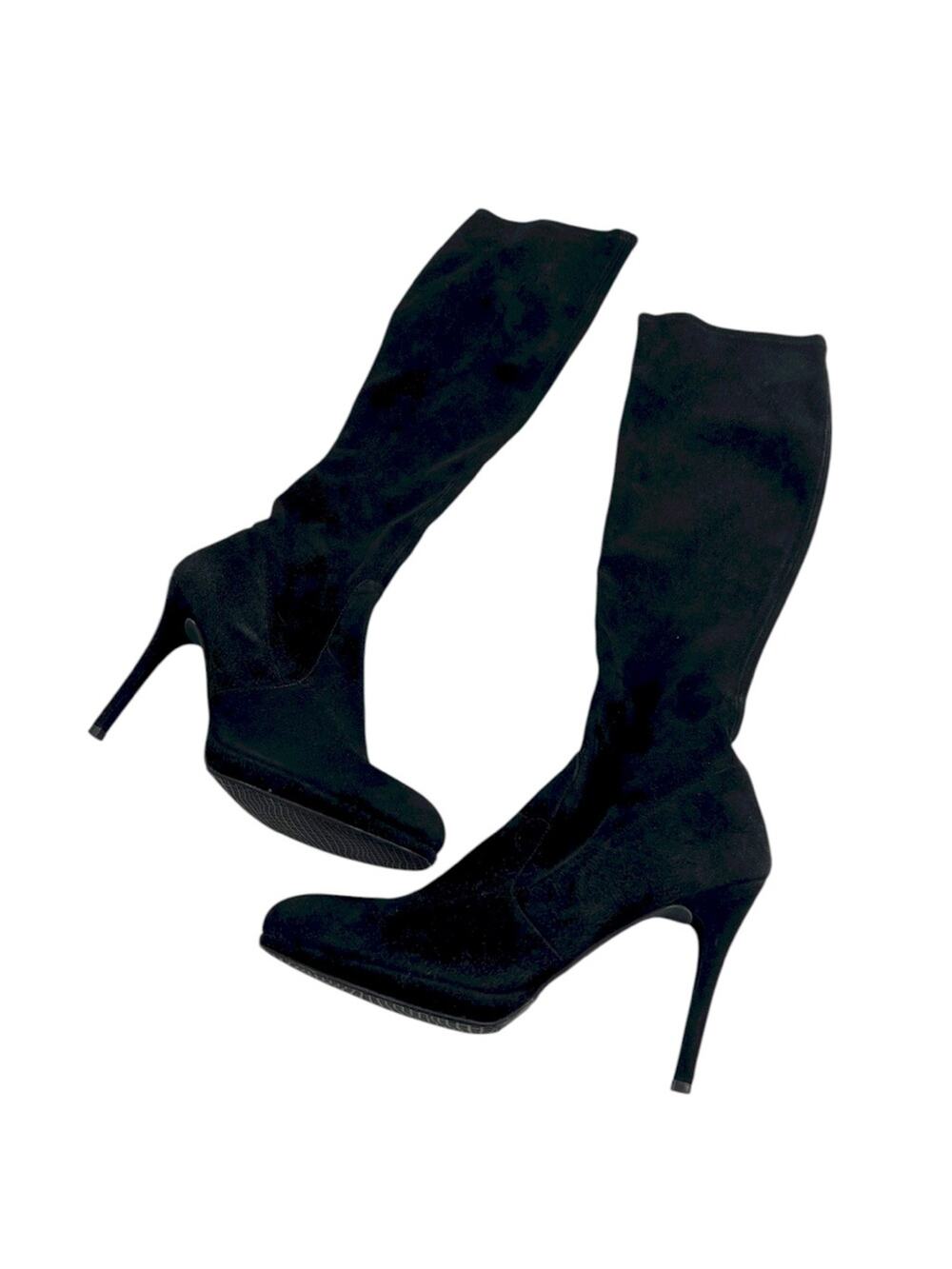 STUART WEITZMAN Black Suede Stretch Platform Tall Boots Sz 10.5 N
